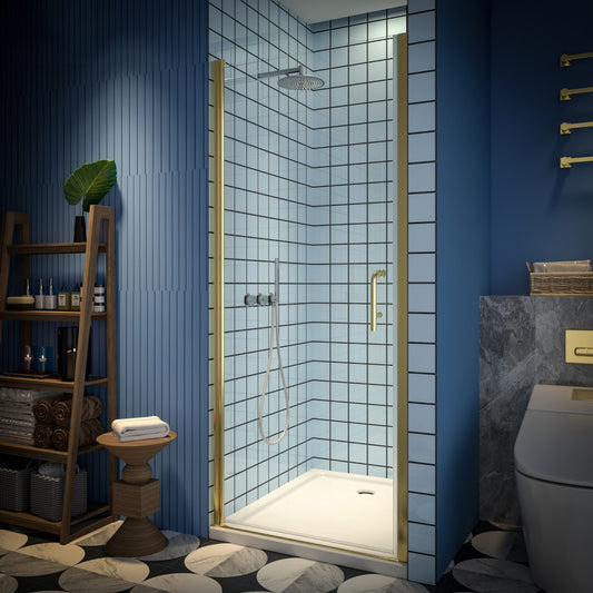 Classy 32-34"x72" Frameless Shower Door in Brush Gold,Water Repellent Glass with Seal Strip Parts and Handle,6mm Glass Shower Door - ExBriteUSA