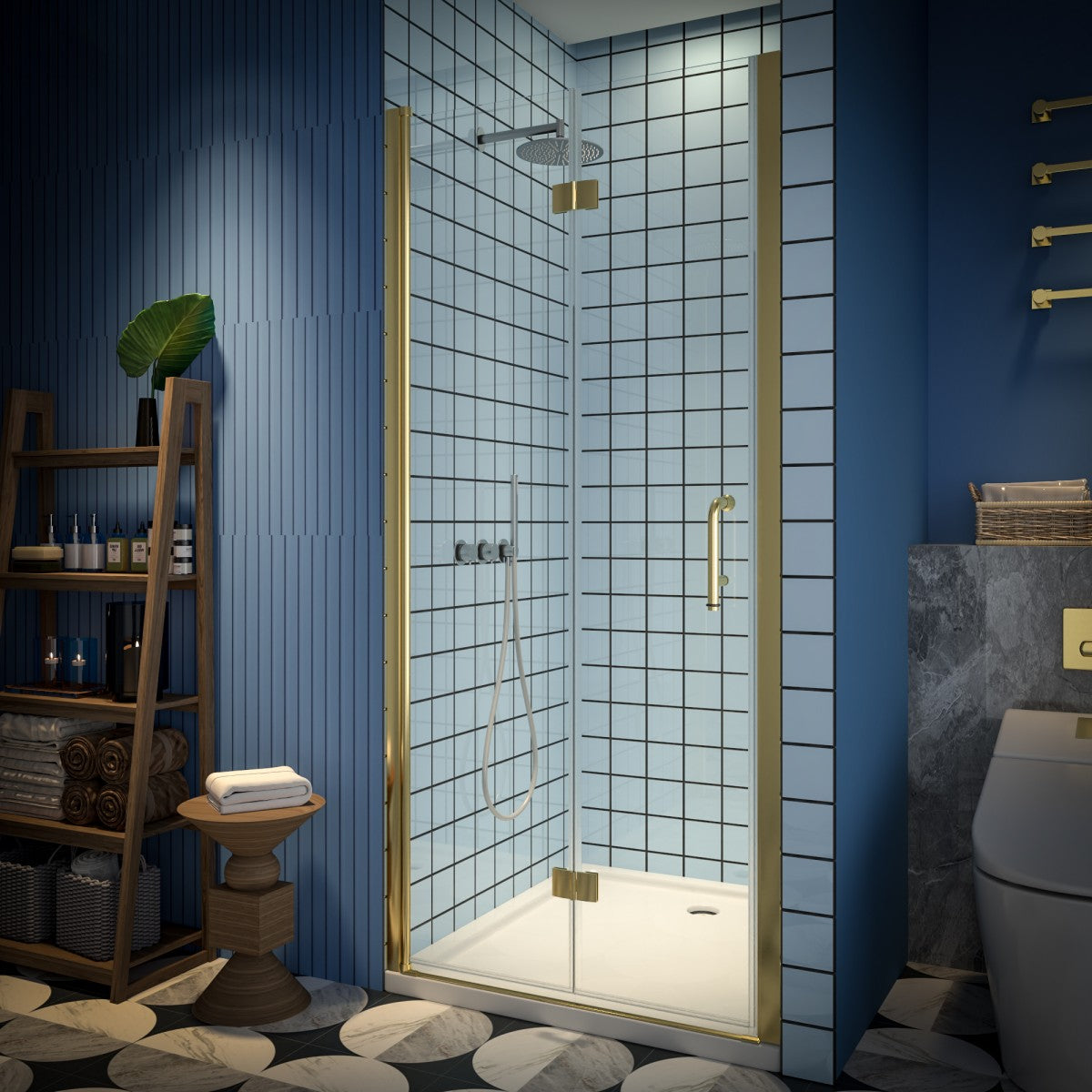 Exbrite Adapt Bifold Shower Door 34-36 in.W x 72 in.H Pivot Swing Shower Doors,Brushed Gold,Clear Tempered Glass - ExBriteUSA