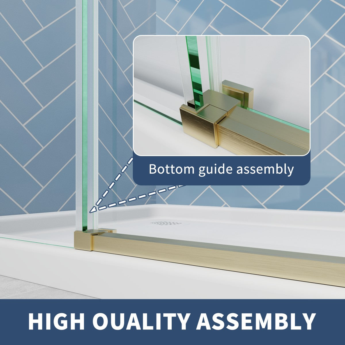 Lock Adjustable 44-48"W x 74"H Sliding Glass Shower Door with 8mm Clear Tempered Glass,Stainless Steel Hardware Brushed Gold,Rectangle Shower Door