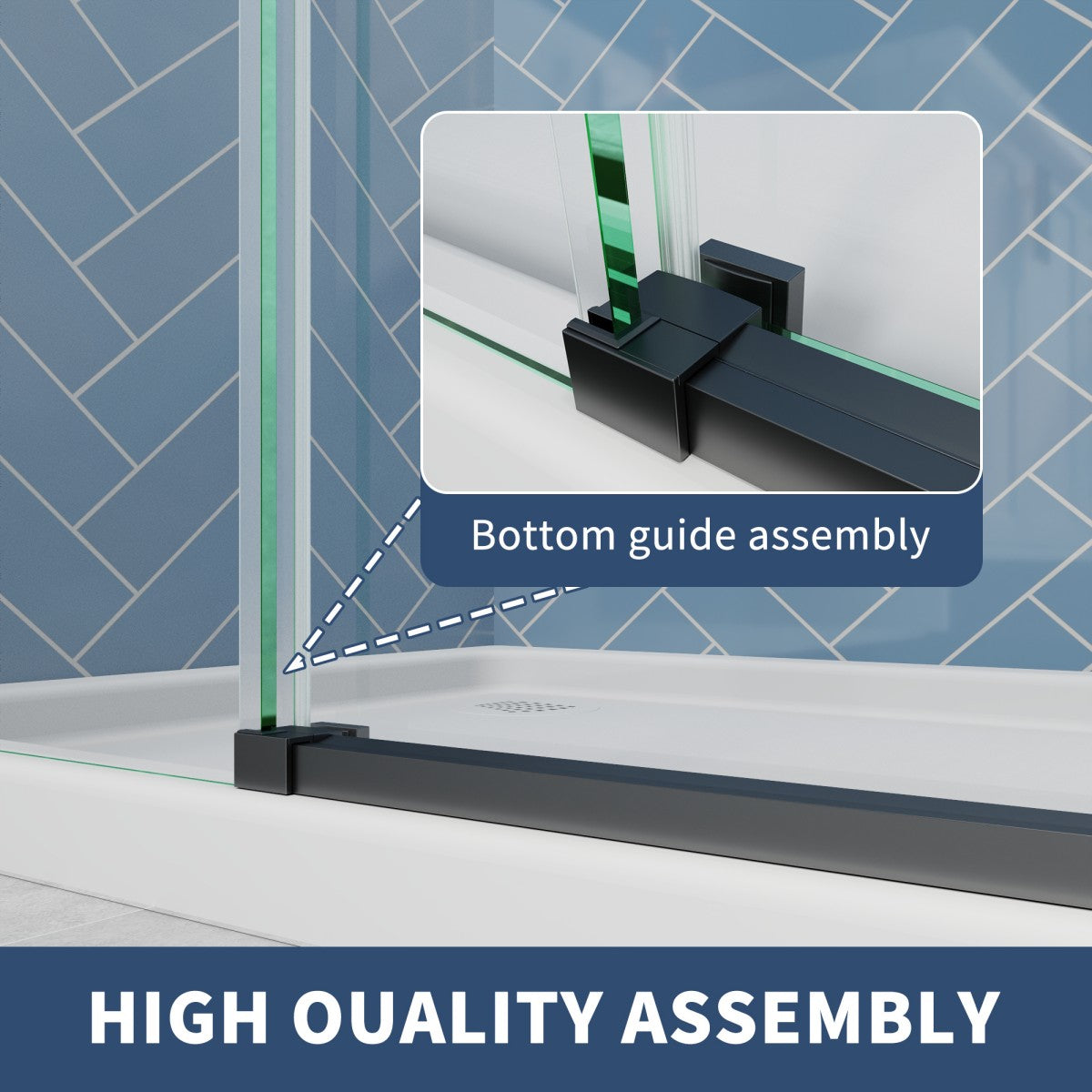 Lock Adjustable 44-48"W x 74"H Sliding Glass Shower Door with 8mm Clear Tempered Glass,Stainless Steel Hardware Mattel Black,Rectangle Shower Door