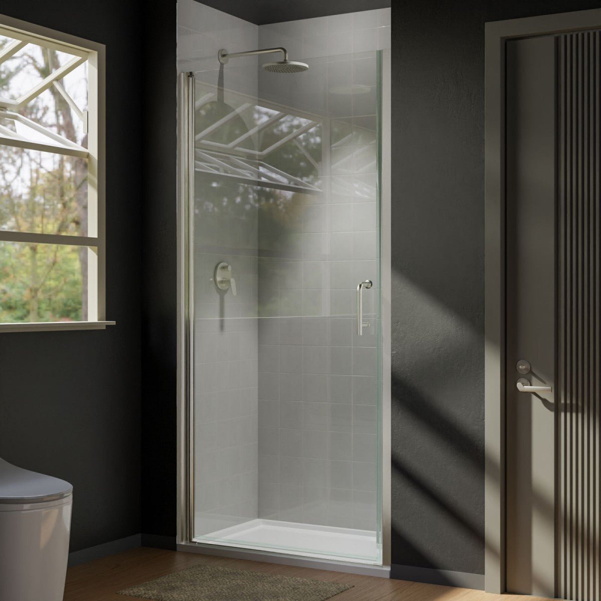 Classy 36 - 37" W X 72" H Pivot Semi - Frameless Glass Shower Door Nickel