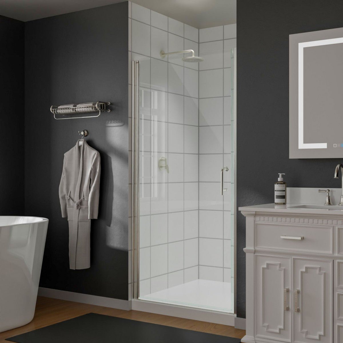 Classy 36 - 37" W X 72" H Pivot Semi - Frameless Glass Shower Door Nickel