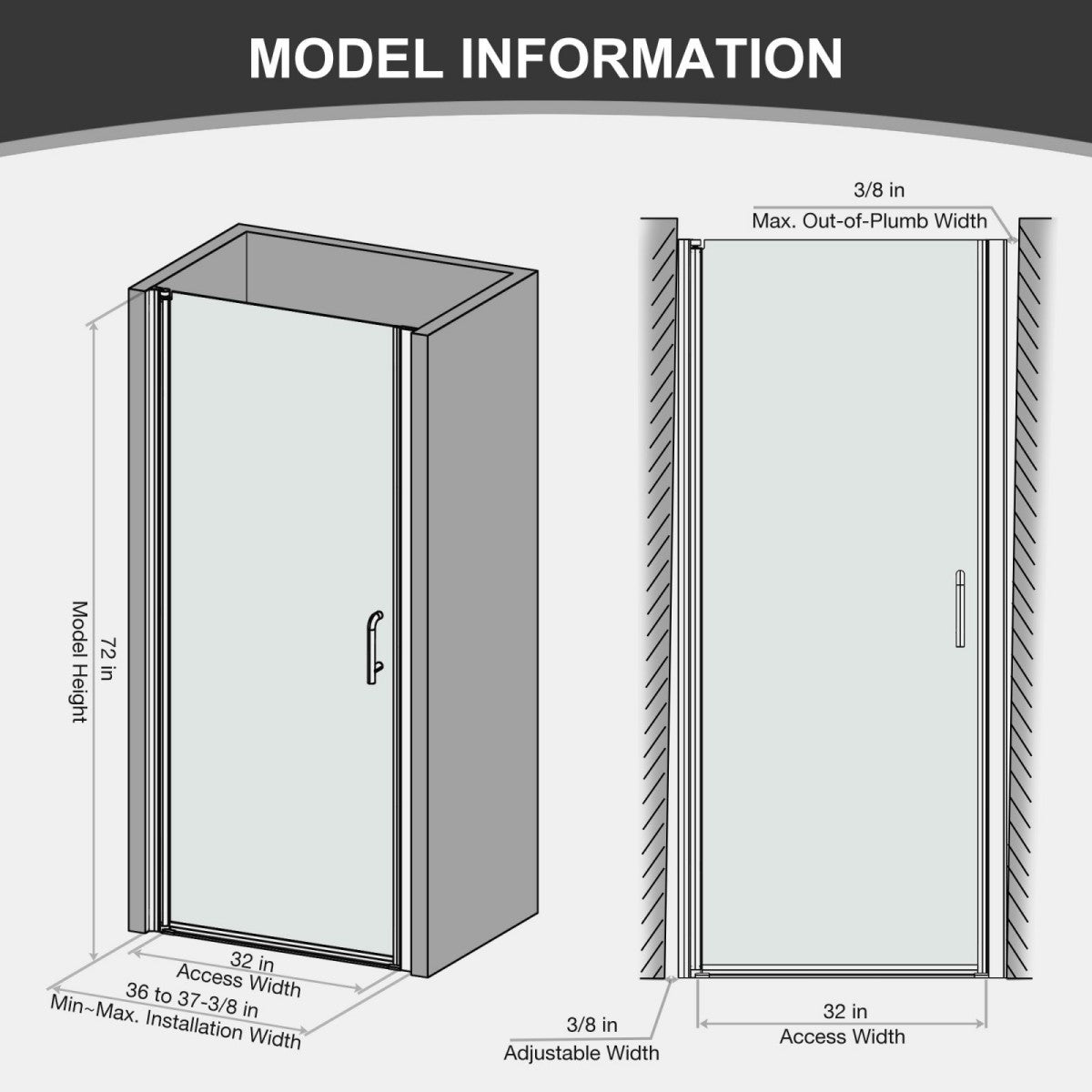 Classy 36 - 37" W X 72" H Pivot Semi - Frameless Glass Shower Door Nickel