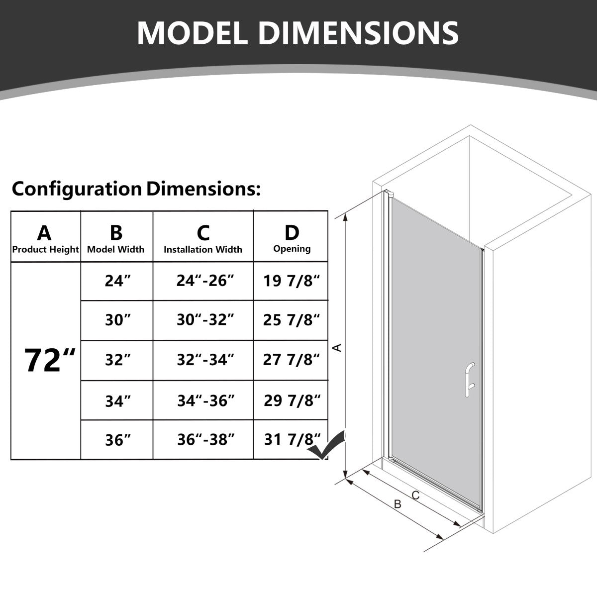 Classy 36 - 37" W X 72" H Pivot Semi - Frameless Glass Shower Door Nickel