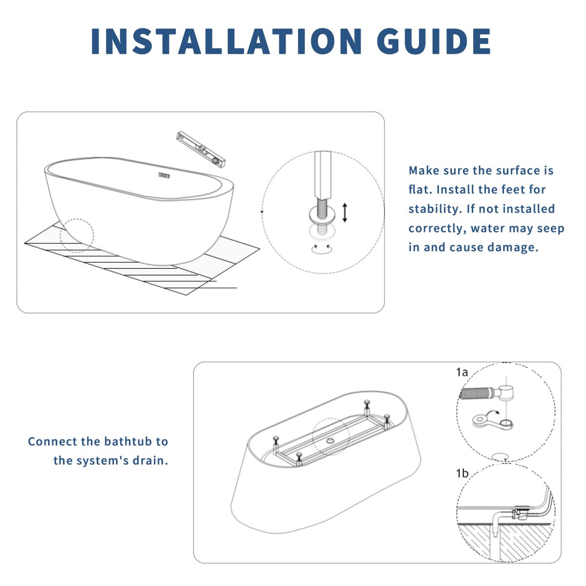 SQ Exbrite 43' Acrylic Freestanding Bathtub ,Spacious rectangle Shape, Gloss White Finish, Chrome Overflow & Pop-Up Drain CUPC Certificate - ExBriteUSA