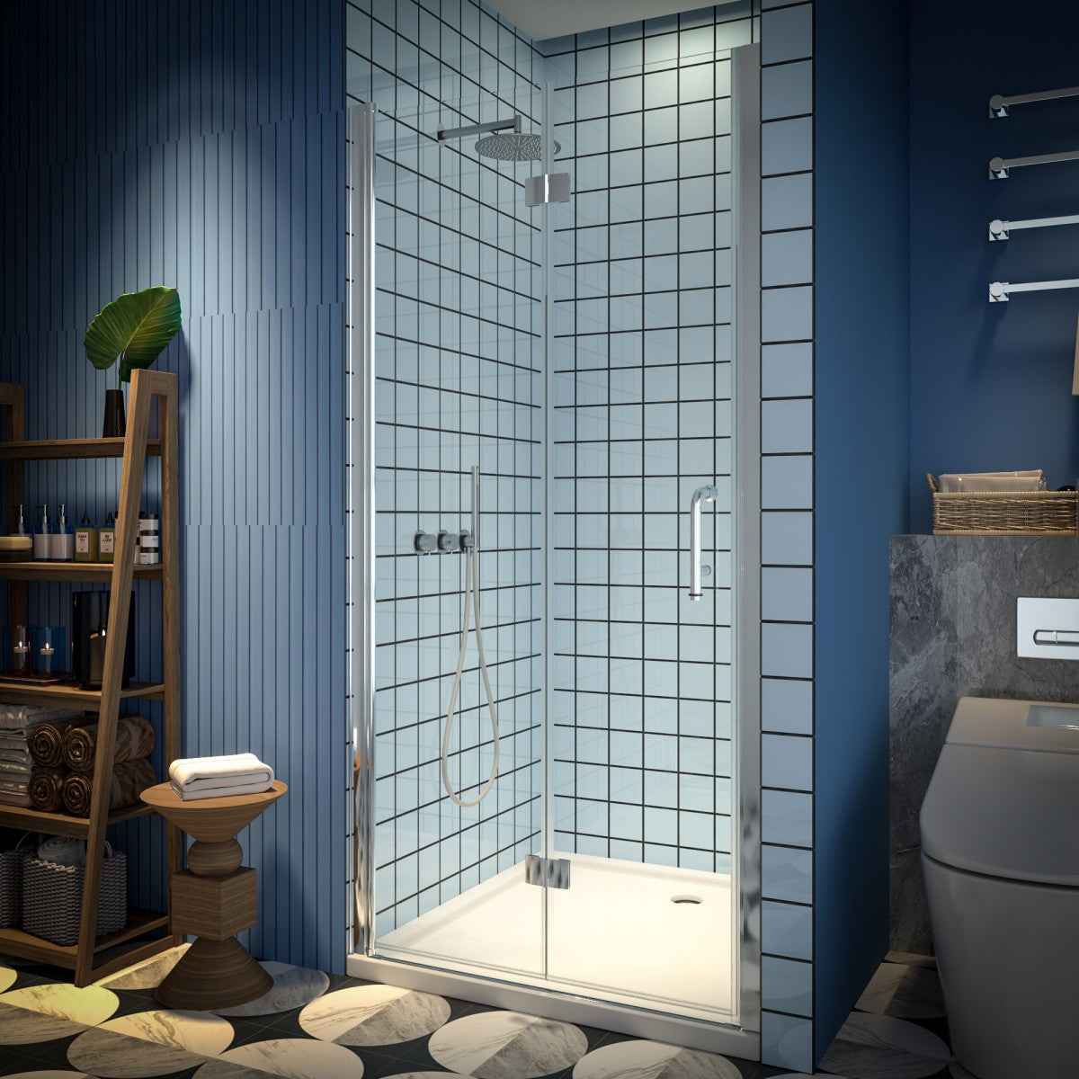 Exbrite Adapt Bifold Shower Door 36-38 in.W x 72 in.H Pivot Swing Shower Doors,Chrome,Clear Tempered Glass