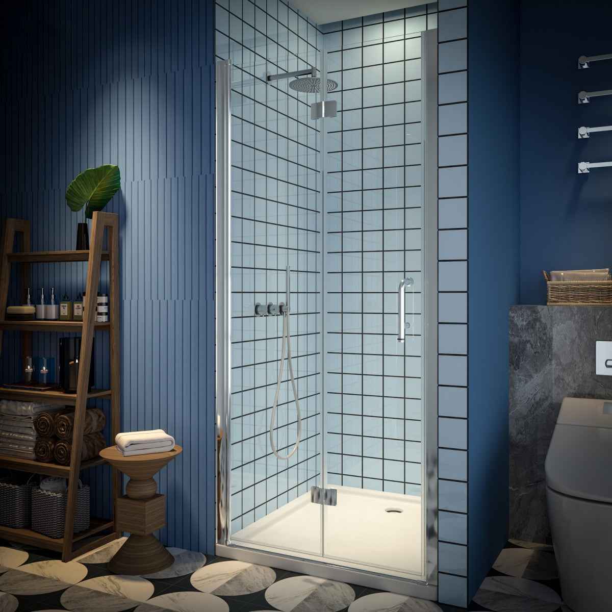 Exbrite Adapt Bifold Shower Door 34-36 in.W x 72 in.H Pivot Swing Shower Doors,Chrome,Clear Tempered Shower Glass