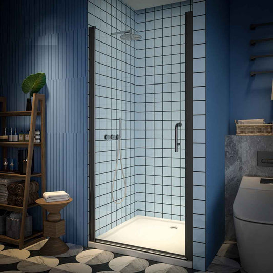 Classy 36-38" W x 72" H Pivot Semi-Frameless Glass Shower Door in Black