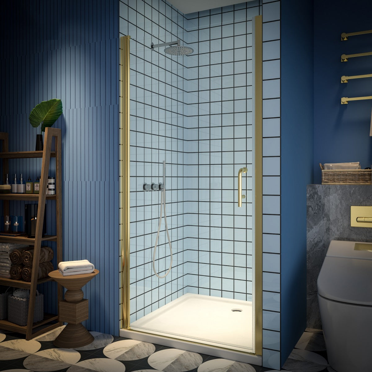 Classy 36-38"x72" Frameless Shower Door in Brush Gold,Water Repellent Glass with Seal Strip Parts and Handle,6mm Glass Shower Door - ExBriteUSA