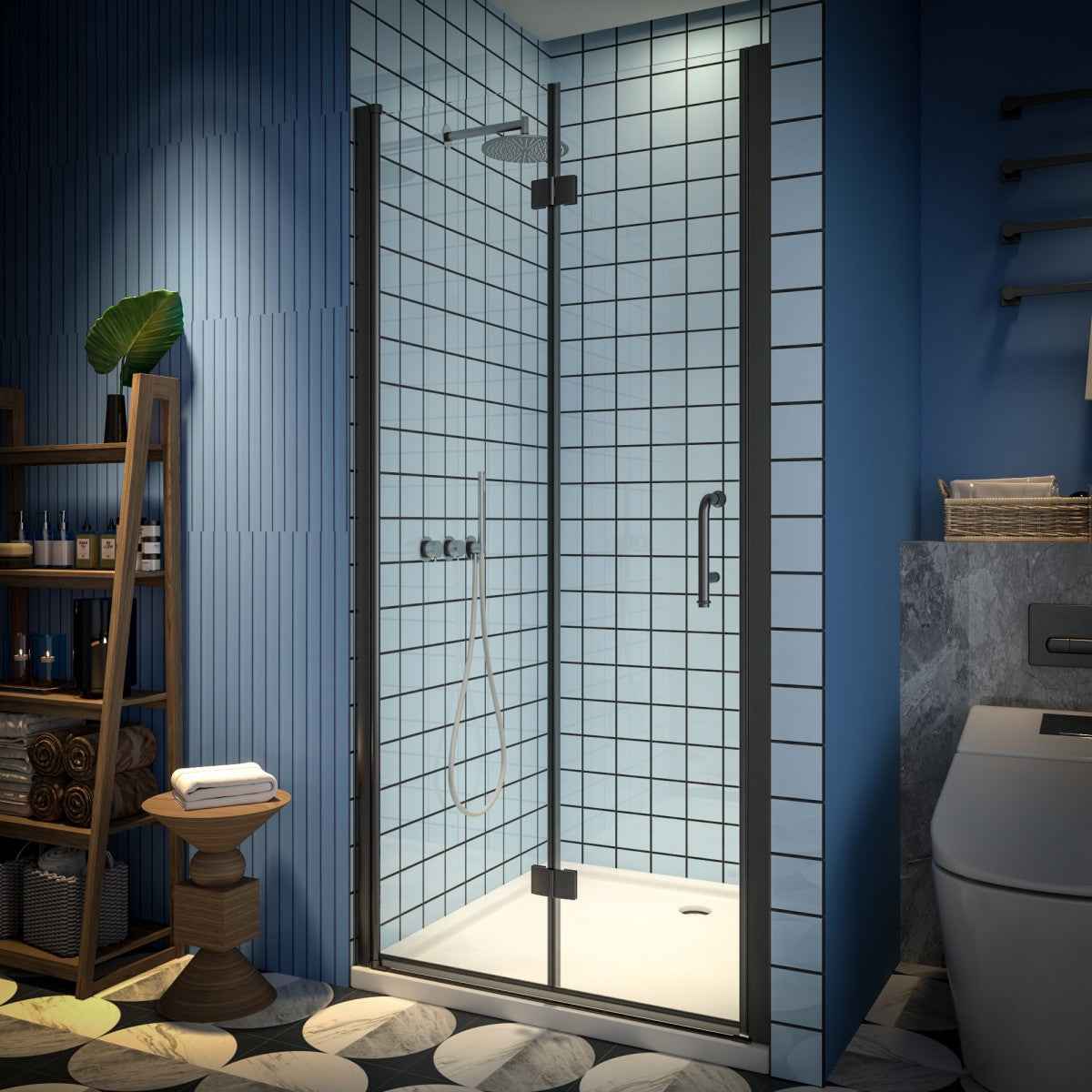 Exbrite Adapt Bifold Shower Door 36-38 in.W x 72 in.H Pivot Swing Shower Doors,Matte Black,Clear Tempered Glass