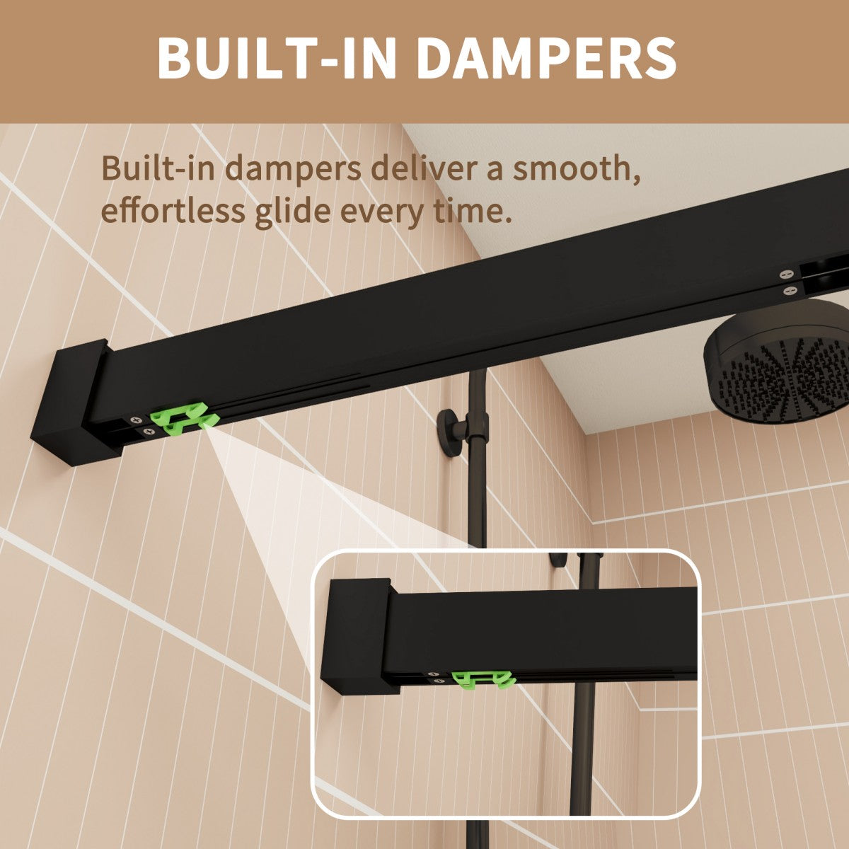 ExRoll-PL Allsumhome 56"-60"W x 70"H Frameless Double Sliding Shower Door,8mm Laminated Glass,Shatterproof,Noise-proof,UV-proof,Tempered Glass Shower Enclosure,Matte Black,Buffer