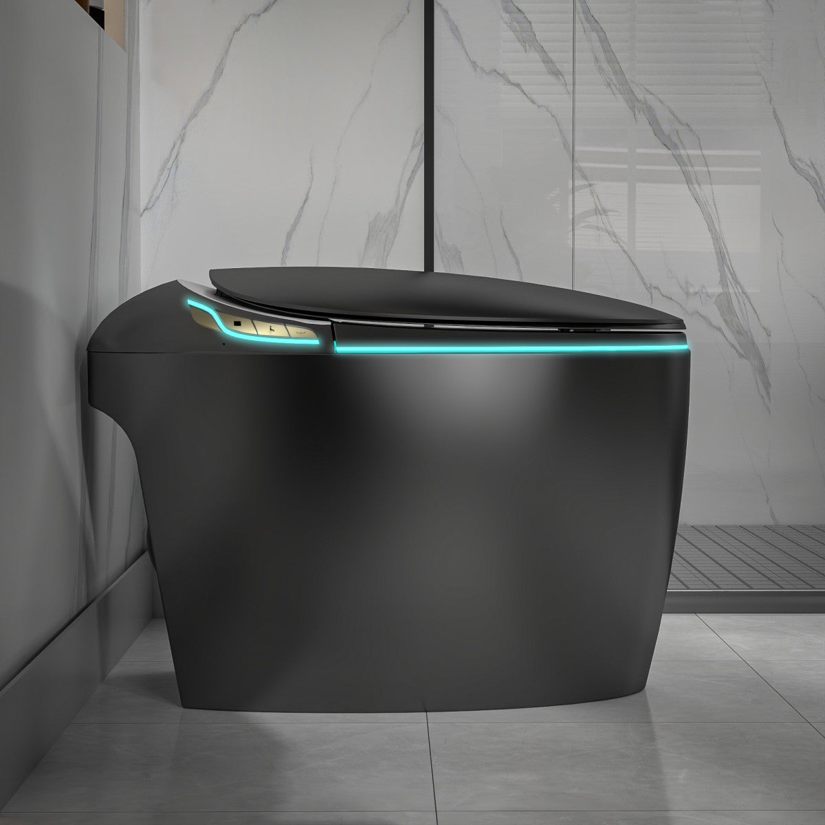 EP Exbrite Unique Smart Toilet with Bidet Built In, Intelligent One Piece Toilet For Modern Bathroom, Auto Open/Close Seat, Foot Sensor, LED Display,Night Light, Warm Water & Dryer, Black