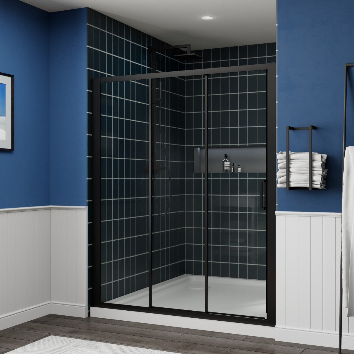 Nexus 56-60W x 70.H Easy Clean Double Framed Sliding Shower Door with 1/4" (6mm) Clear SGCC Tempered Glass,Matte Black Finish