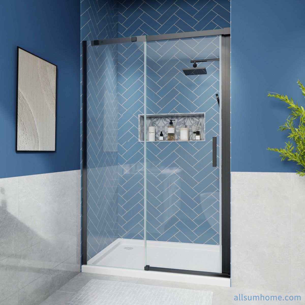 Lock Adjustable 44-48"W x 74"H Sliding Glass Shower Door with 8mm Clear Tempered Glass,Stainless Steel Hardware Mattel Black,Rectangle Shower Door