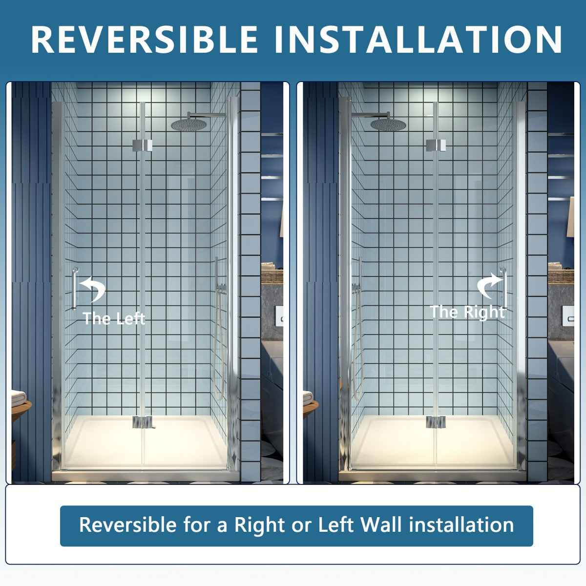 Exbrite Adapt Bifold Shower Door 36-38 in.W x 72 in.H Pivot Swing Shower Doors,Chrome,Clear Tempered Glass