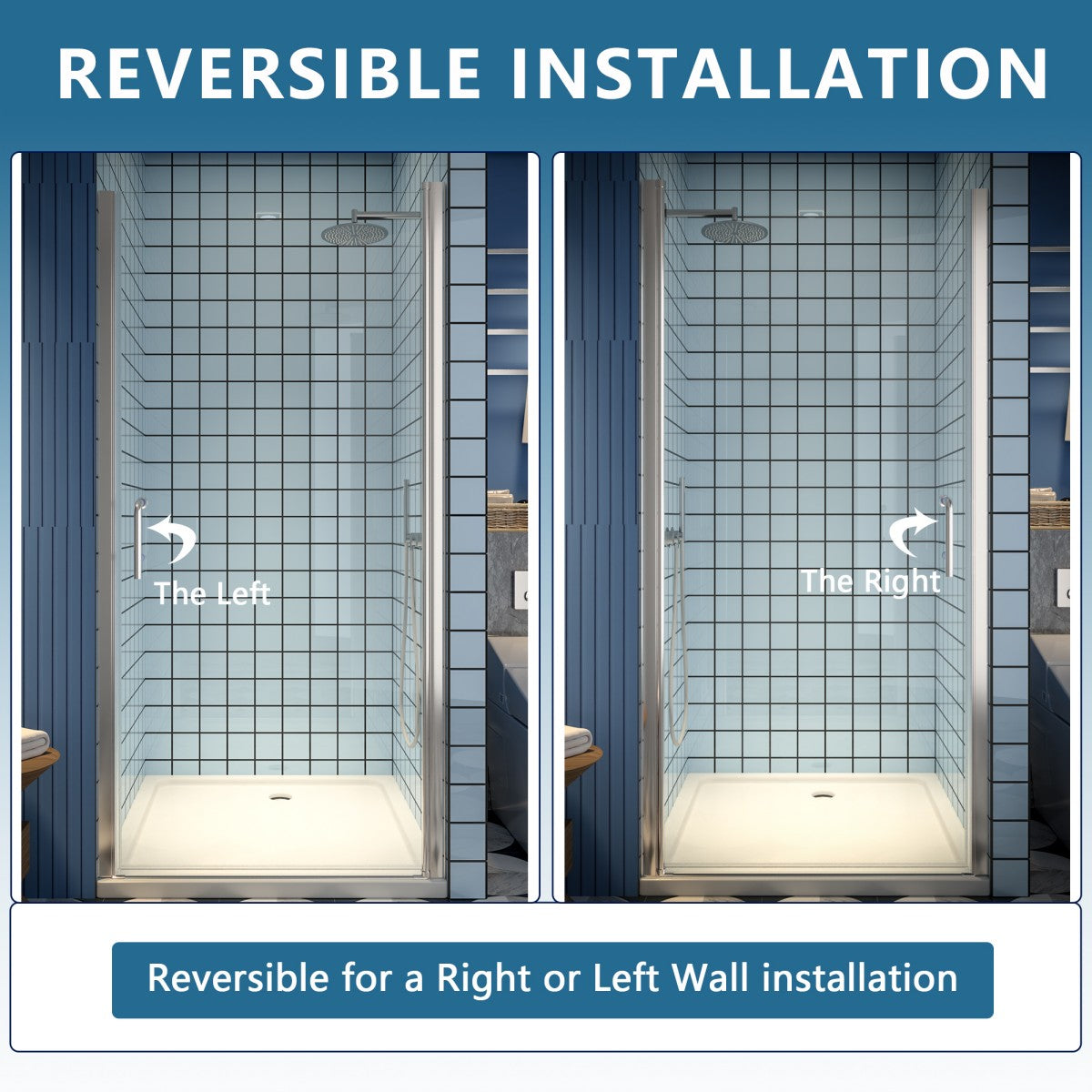 Classy 36-38" W X 72" H Pivot Semi-Frameless Glass Shower Door,Pivot Swing Shower Doors,Brushed Nickel,Clear Tempered Glass - ExBriteUSA