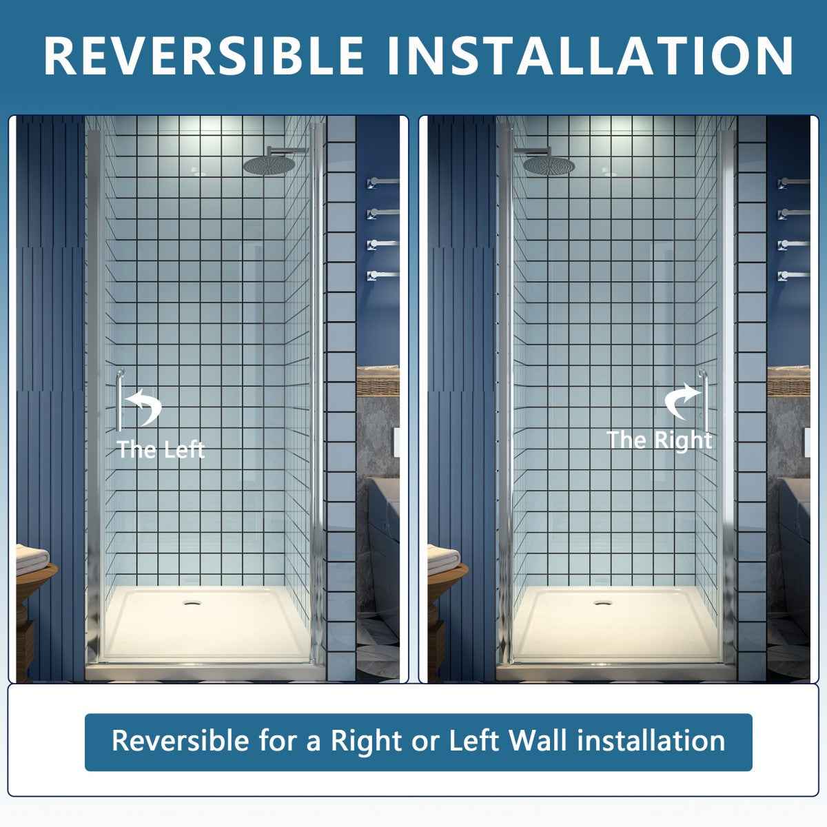 Classy 32-34" W x 72" H Pivot Shower Door Semi-Frameless Hinged in Chrome Install Glass Shower Door