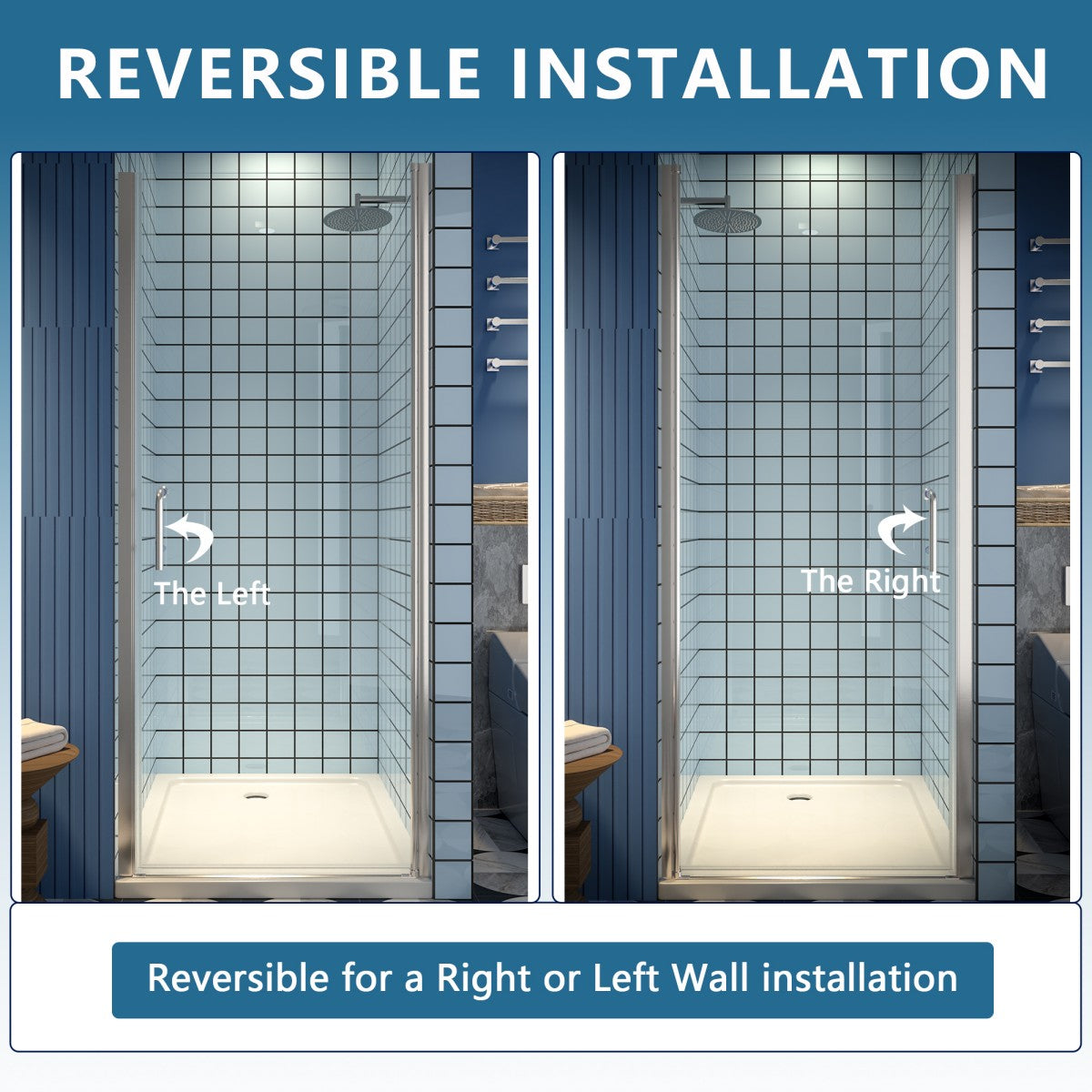Classy 32-34" W x 72" H Pivot Shower Door Semi-Frameless Hinged In Nickel Install Glass Shower Door - ExBriteUSA