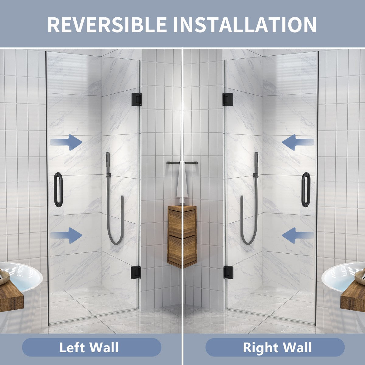 Valor Shower Door 28in.W x 72in.H Semi-Frameless Hinged Shower Door,Shower Room Glass Door with Clear Tempered Shower Glass Panel,Black