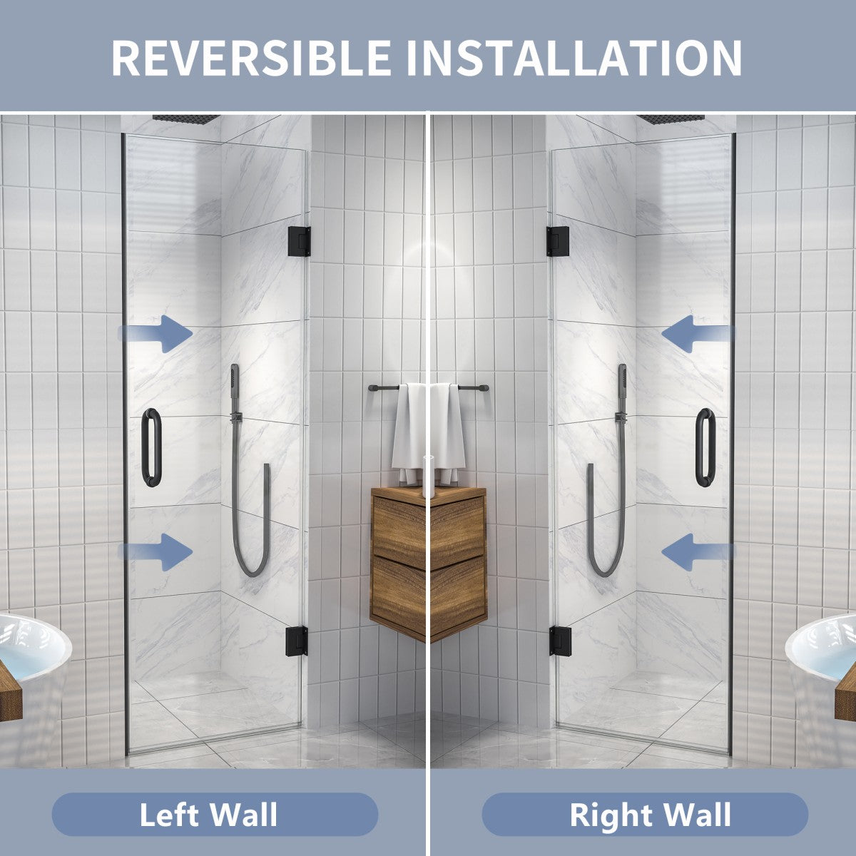 Valor Shower Door 24in.W x 72in.H Semi-Frameless Hinged Shower Door,Shower Room Glass Door with Clear Tempered Shower Glass Panel,Black