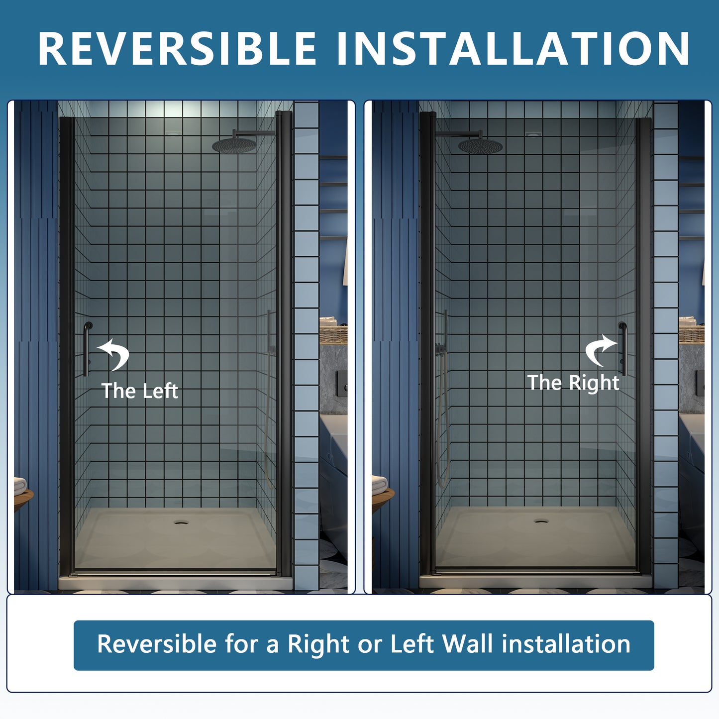 Classy-G 32-33.3" W x 72" H Pivot Frameless Shower Door Matte Black Smoke Gray Glass Shower Door with Handle