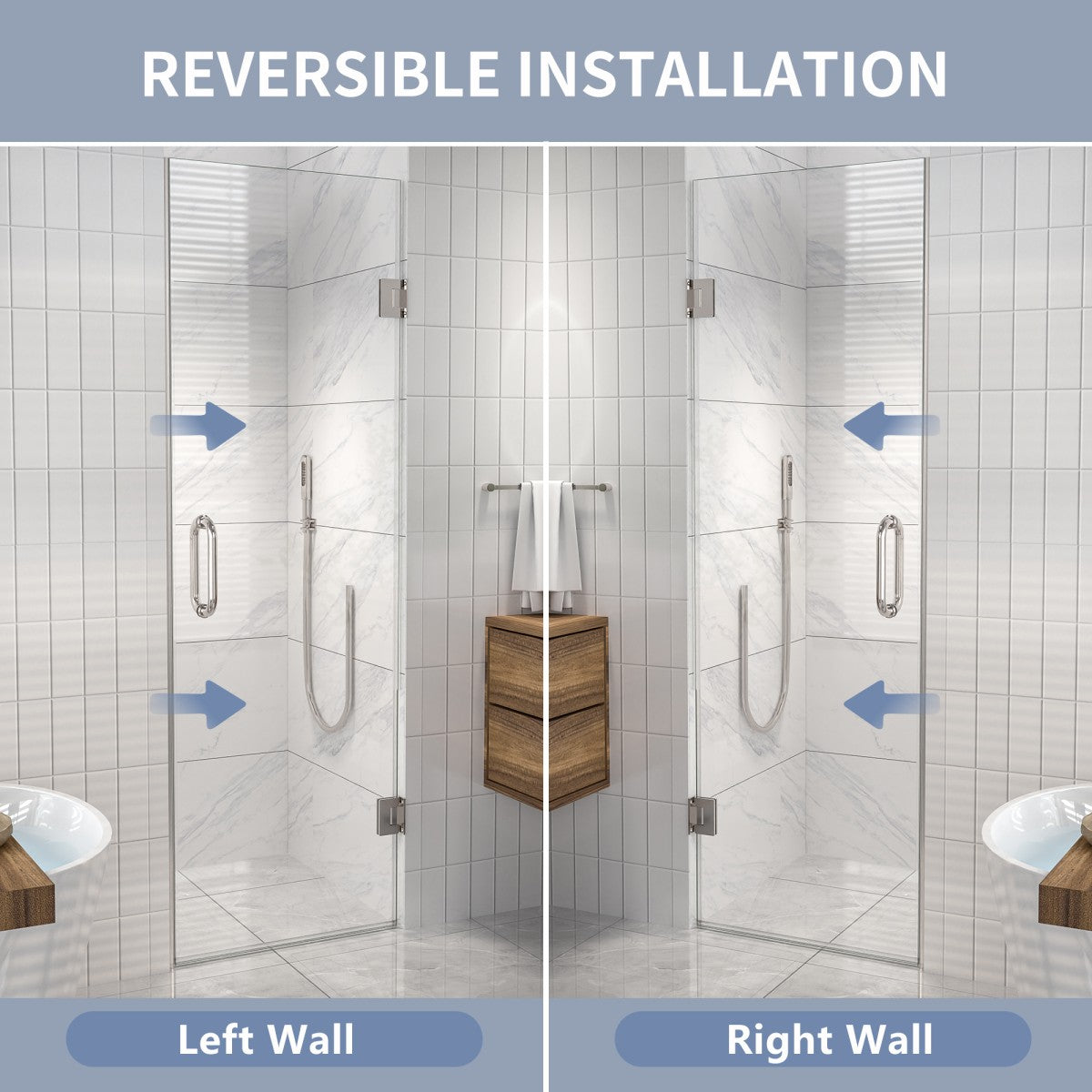 Valor Shower Door 24in.W x 72in.H Semi-Frameless Hinged Shower Door,Shower Room Glass Door with Clear Tempered Shower Glass Panel,Chrome