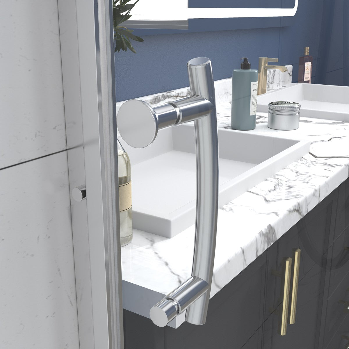 Flexi Showers 56-60" W x 71" H Glass Shower Doos Semi-Frameless,6mm Clear Tempered Glass Panel, Chrome Finish - ExBriteUSA