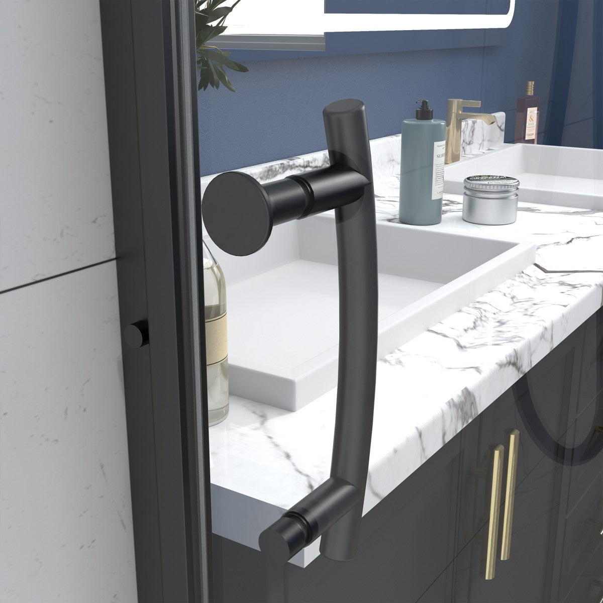 Flexi 44-48"x71" Frameless Shower Door in Matte Black,Water Repellent Glass with Seal Strip Parts and Handle,6mm Glass Shower Door - ExBriteUSA