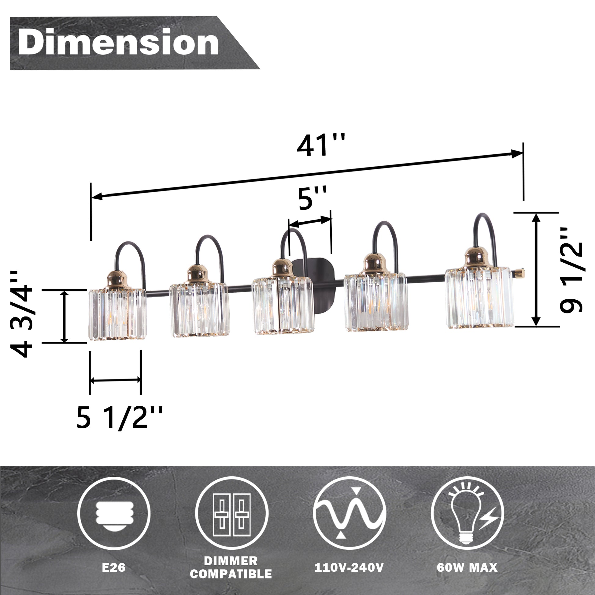 ExBrite 41" W 5 Lights Bathroom Black and Gold Vanity Lights for Bathroom Light - ExBriteUSA