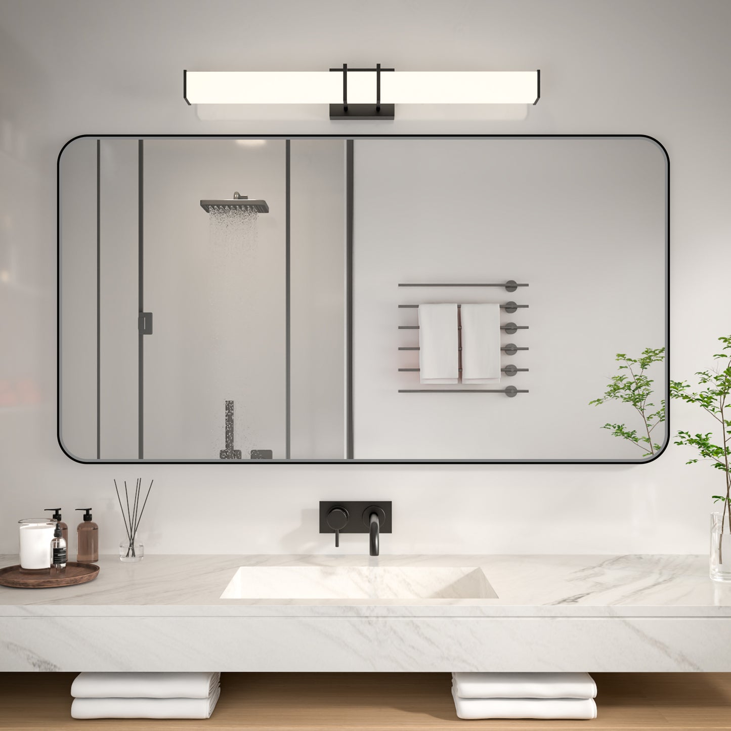 Noir 55" x 30" Vanity Mirror – Modern, Elegant, Rectangular Wall Mirror with Tempered Glass, Shatterproof, Rust-Resistant, Matte Black Frame for Bathroom, Living Room & Hallway - ExBriteUSA