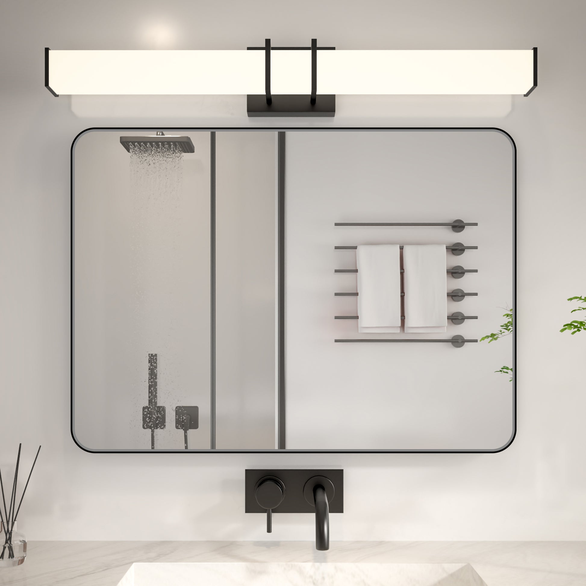 Noir 22" x 30" Vanity Mirror – Modern, Elegant, Rectangular Wall Mirror with Tempered Glass, Shatterproof, Rust-Resistant, Matte Black Frame for Bathroom, Living Room & Hallway - ExBriteUSA