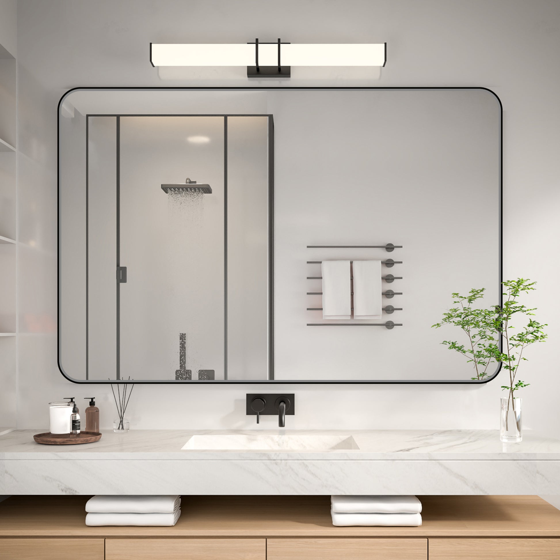 Noir 60" x 40" Vanity Mirror – Modern, Elegant, Rectangular Wall Mirror with Tempered Glass, Shatterproof, Rust-Resistant, Matte Black Frame for Bathroom, Living Room & Hallway - ExBriteUSA