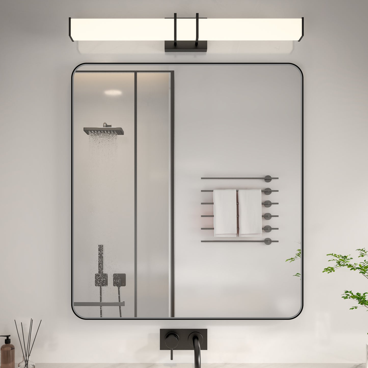 Noir 32" x 36" Vanity Mirror – Modern, Elegant, Rectangular Wall Mirror with Tempered Glass, Shatterproof, Rust-Resistant, Matte Black Frame for Bathroom, Living Room & Hallway - ExBriteUSA