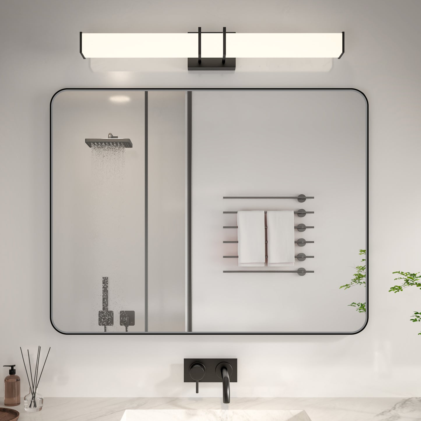 Noir 40" x 30" Vanity Mirror – Modern, Elegant, Rectangular Wall Mirror with Tempered Glass, Shatterproof, Rust-Resistant, Matte Black Frame for Bathroom, Living Room & Hallway - ExBriteUSA