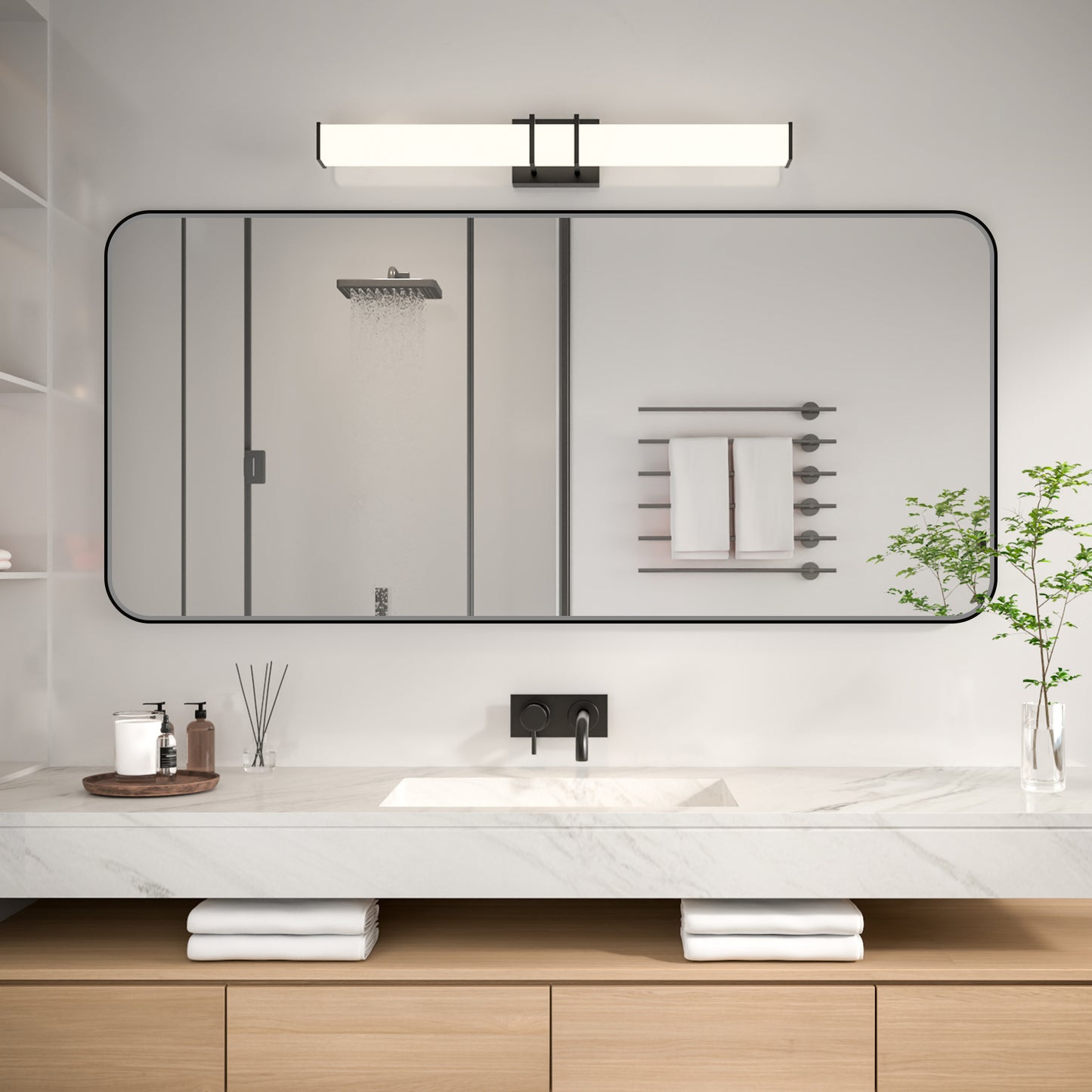 Noir 60" x 28" Vanity Mirror – Modern, Elegant, Rectangular Wall Mirror with Tempered Glass, Shatterproof, Rust-Resistant, Matte Black Frame for Bathroom, Living Room & Hallway - ExBriteUSA
