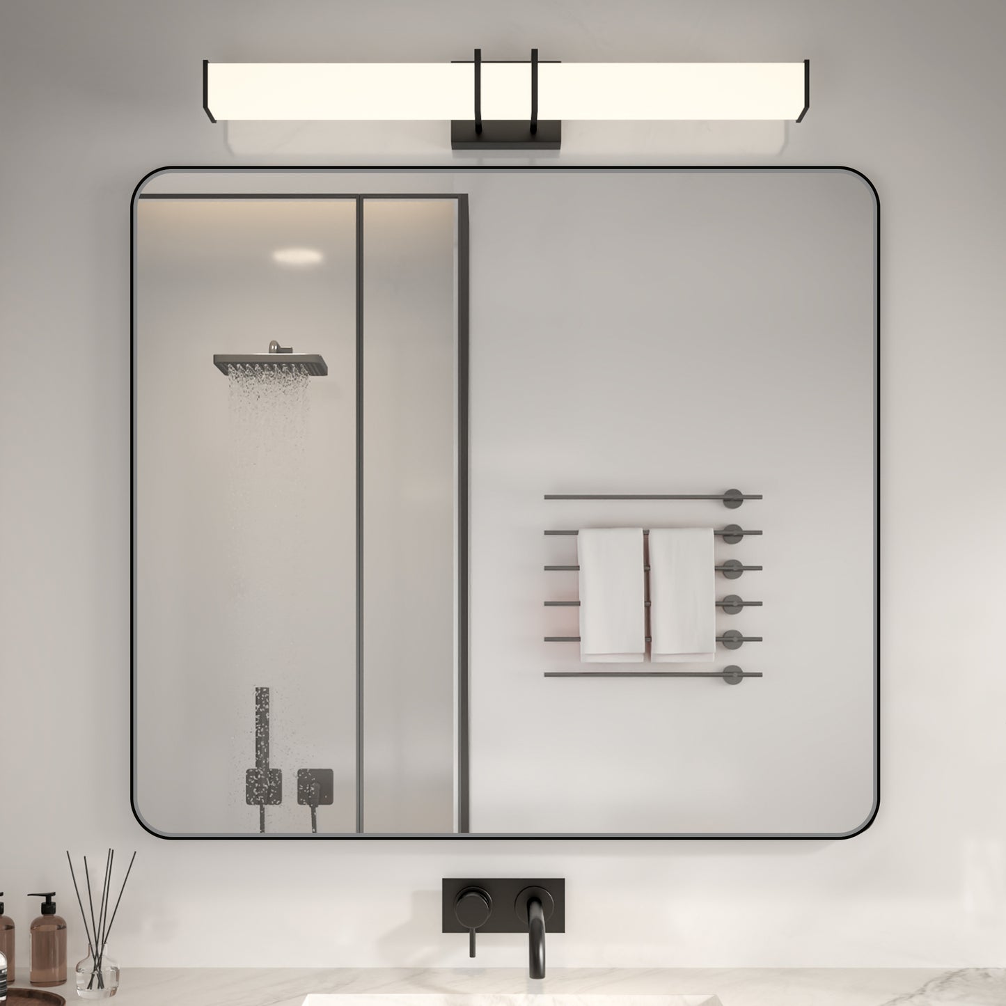 Noir 40" x 36" Vanity Mirror – Modern, Elegant, Rectangular Wall Mirror with Tempered Glass, Shatterproof, Rust-Resistant, Matte Black Frame for Bathroom, Living Room & Hallway - ExBriteUSA
