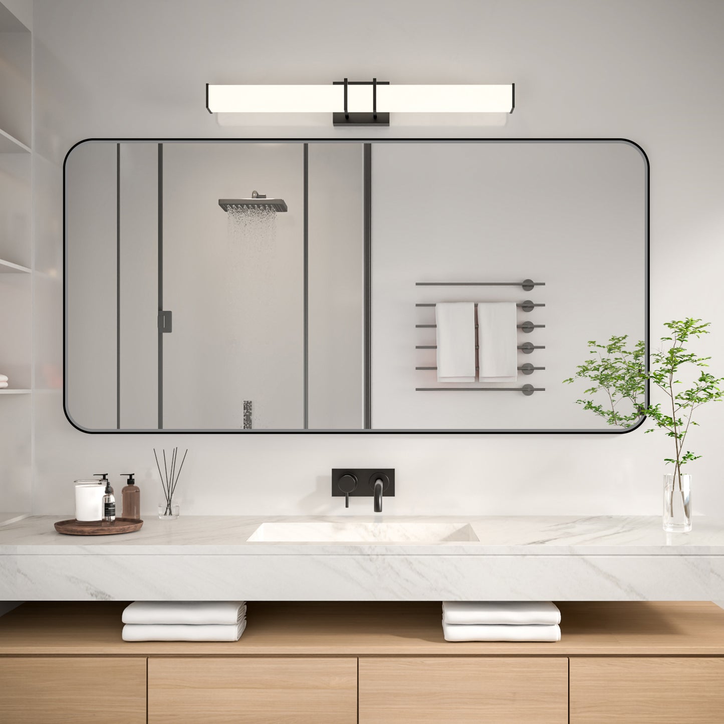 Noir 60" x 30" Vanity Mirror – Modern, Elegant, Rectangular Wall Mirror with Tempered Glass, Shatterproof, Rust-Resistant, Matte Black Frame for Bathroom, Living Room & Hallway - ExBriteUSA