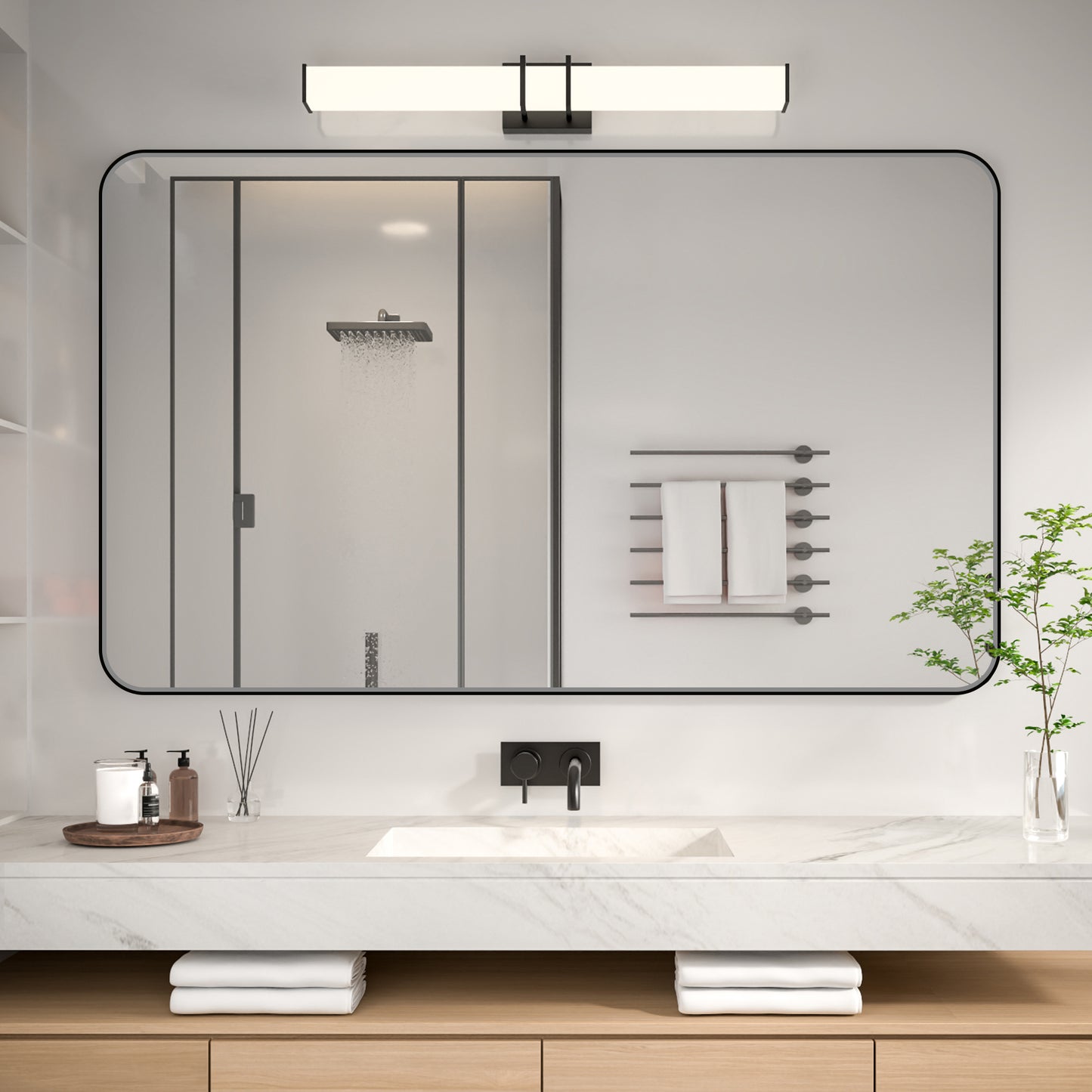 Noir 60" x 36" Vanity Mirror – Modern, Elegant, Rectangular Wall Mirror with Tempered Glass, Shatterproof, Rust-Resistant, Matte Black Frame for Bathroom, Living Room & Hallway - ExBriteUSA