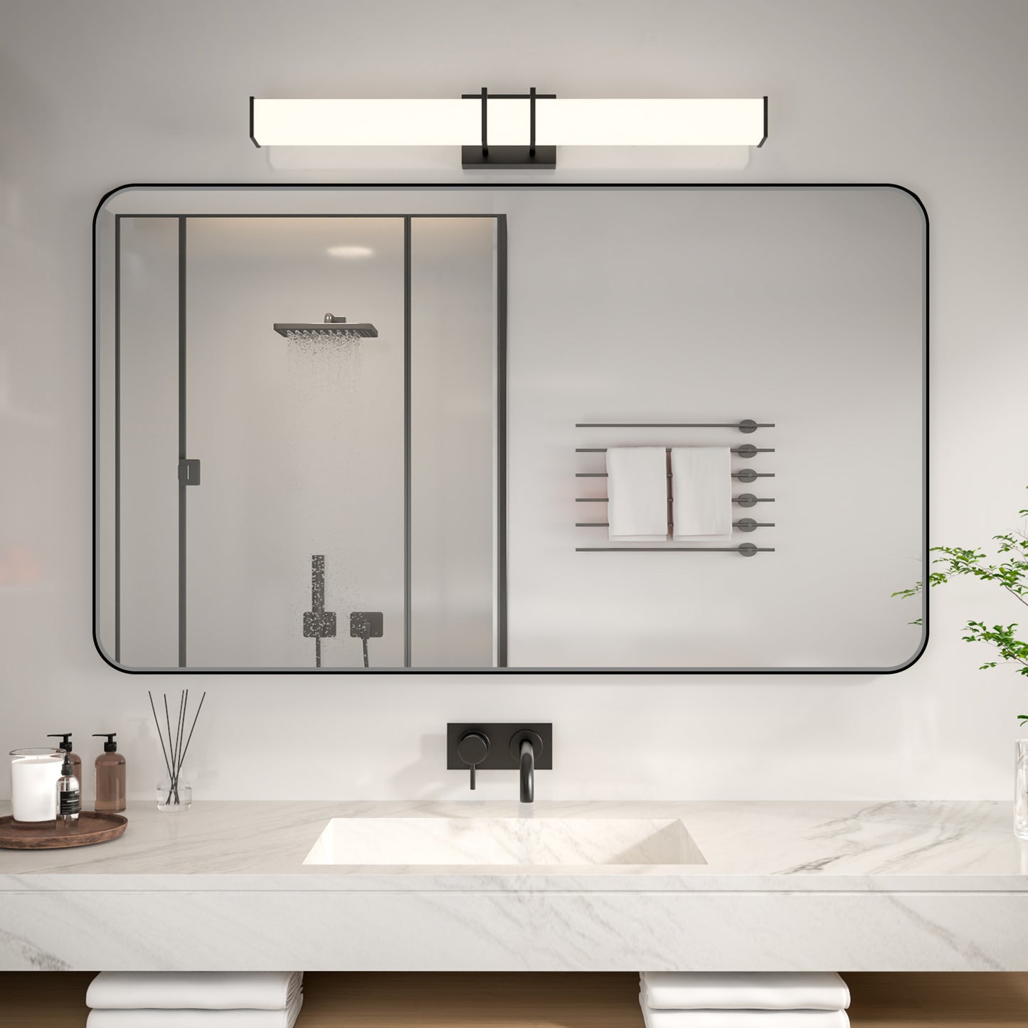 Noir 52" x 30" Vanity Mirror – Modern, Elegant, Rectangular Wall Mirror with Tempered Glass, Shatterproof, Rust-Resistant, Matte Black Frame for Bathroom, Living Room & Hallway - ExBriteUSA