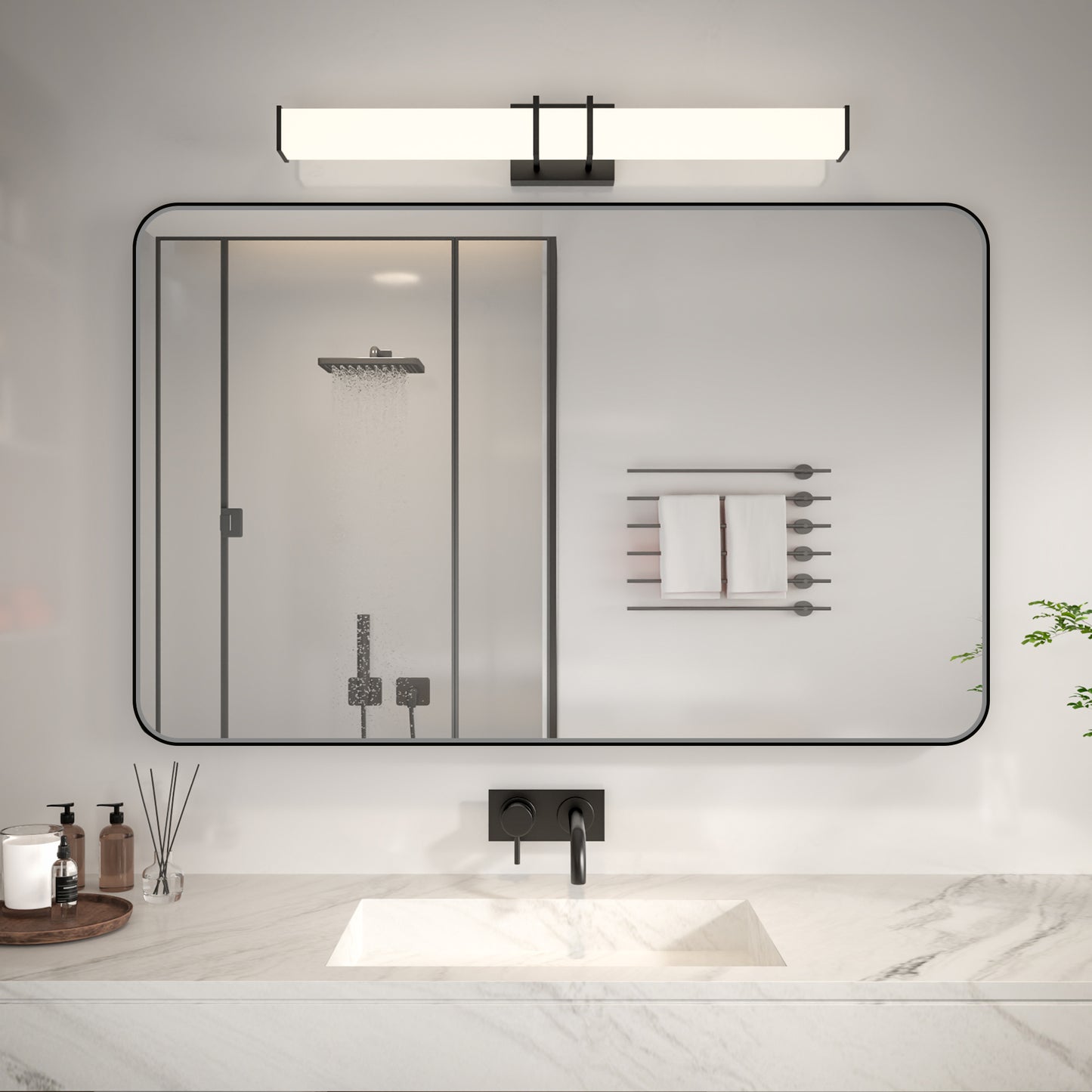 Noir 48" x 30" Vanity Mirror – Modern, Elegant, Rectangular Wall Mirror with Tempered Glass, Shatterproof, Rust-Resistant, Matte Black Frame for Bathroom, Living Room & Hallway - ExBriteUSA