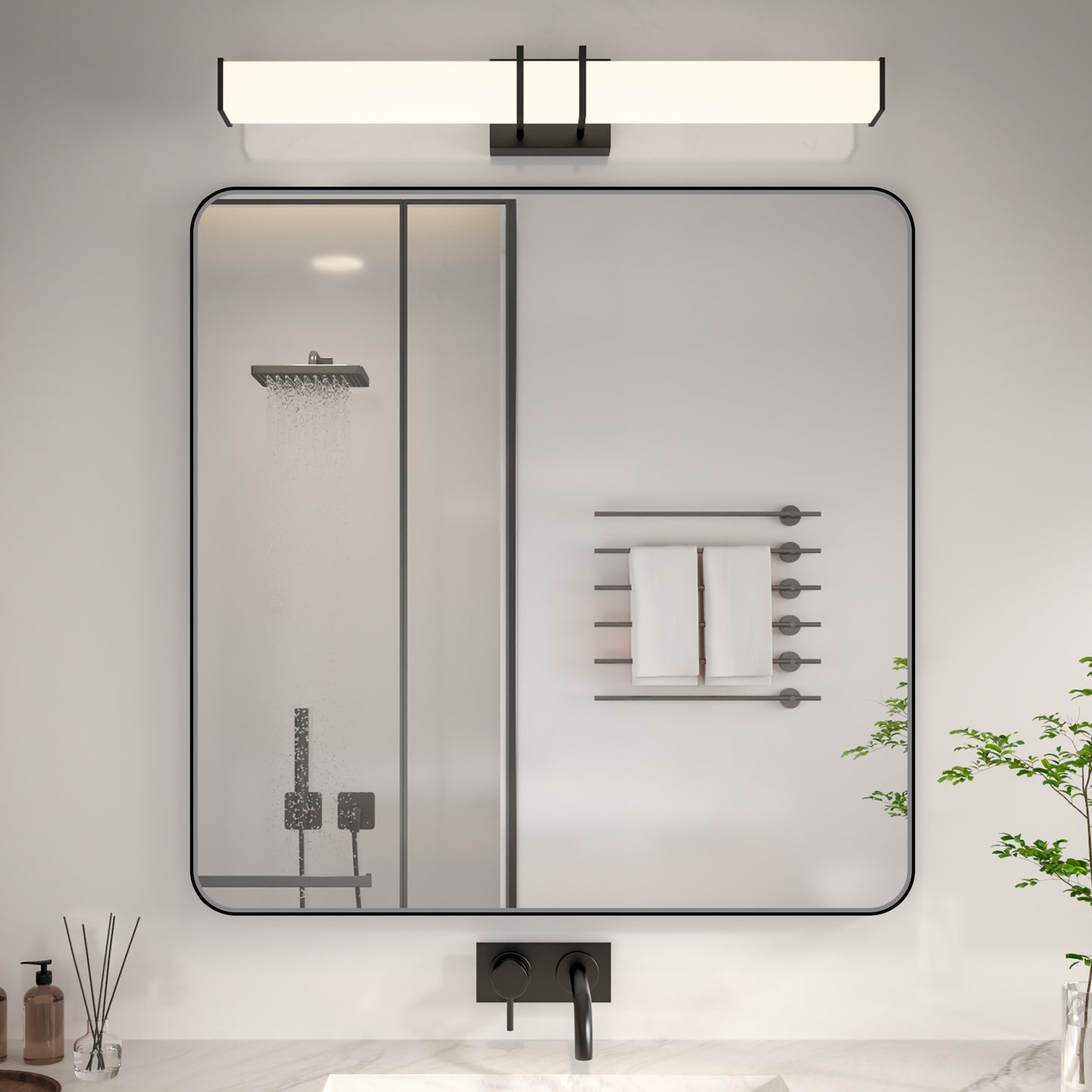 Noir 36" x 36" Vanity Mirror – Modern, Elegant, Rectangular Wall Mirror with Tempered Glass, Shatterproof, Rust-Resistant, Matte Black Frame for Bathroom, Living Room & Hallway