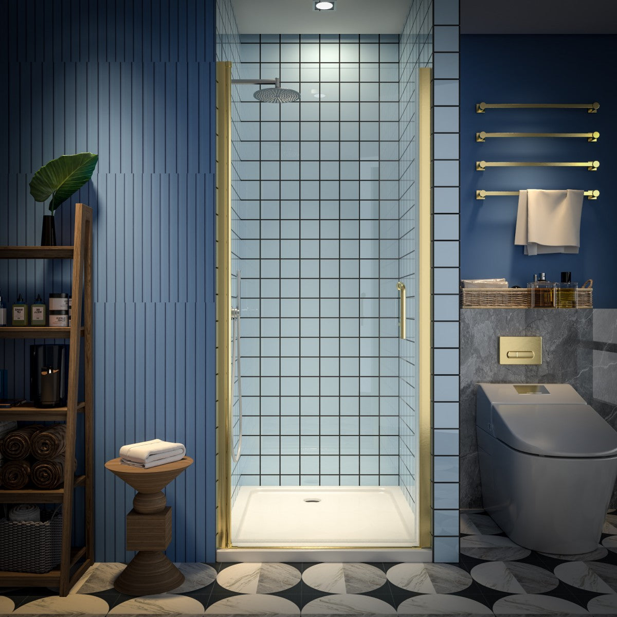 Classy 32-34"x72" Frameless Shower Door in Brush Gold,Water Repellent Glass with Seal Strip Parts and Handle,6mm Glass Shower Door - ExBriteUSA