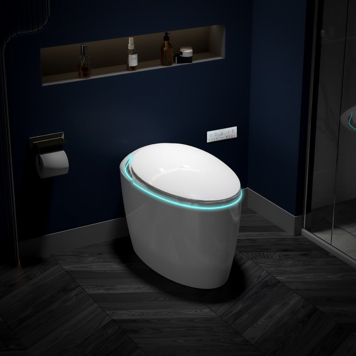 EP Exbrite Unique Smart Toilet with Bidet Built In, Intelligent One Piece Toilet For Modern Bathroom, Auto Open/Close Seat, Foot Sensor, LED Display,Night Light, Warm Water & Dryer,White