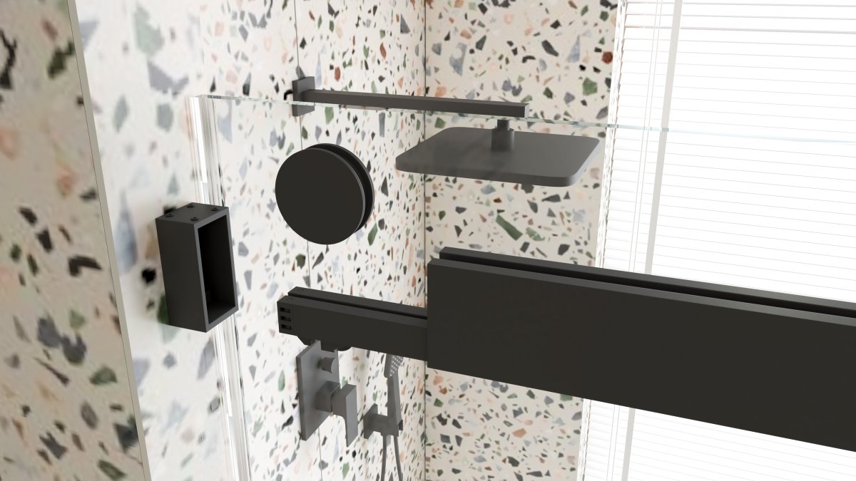 ExBrite-Catalyst 68-72in.W x 76in.H Semi-Frameless Sliding Door,6mm Tempered Glass Door,Matte Black,Double Sliding Glass Shower Enclosure