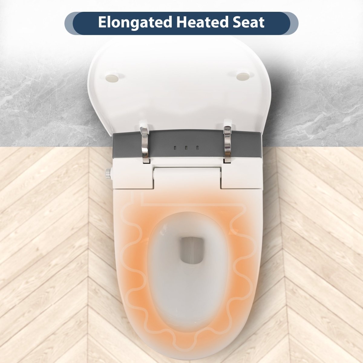 Exbrite Heated Seat Smart Toilet, One Piece Toilet, Automatic Flush Tankless Toilet without Bidet, with Foot sensor Flush, Blue Night Light, Knob Control, Power Outage Flushing, Soft Close Cover,White