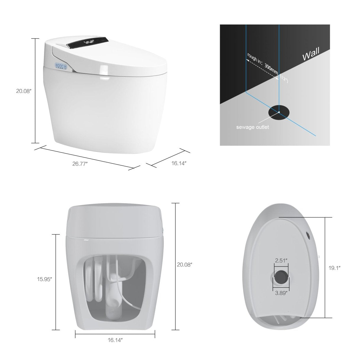 ExBrite Smart Toilets with Heated Bidet Seat Bidet toilet with Dryer and Warm Water,Portable toilet with bidet built.Intelligent Toilet Auto Open/Close Seat. Bidet toilet with Dryer and Warm Water