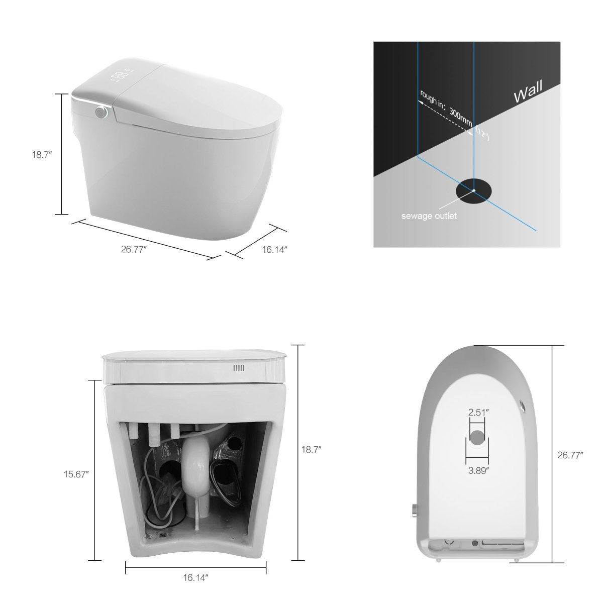 ExBrite Smart Toilets with Heated Bidet Seat.Portable toilet with bidet built.Intelligent Toilet Auto Open/Close Seat. Bidet toilet with Dryer and Warm Water