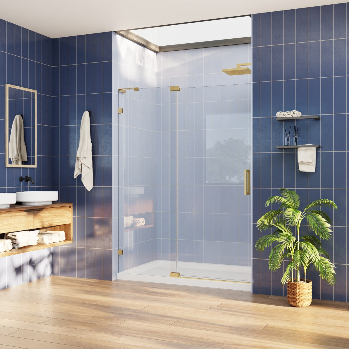Flexi-L 50-54" W X 70" H Bathroom Glass Shower Doors,Semi-Frameless Brushed Gold,Tempered Glass Shower Door With Handle