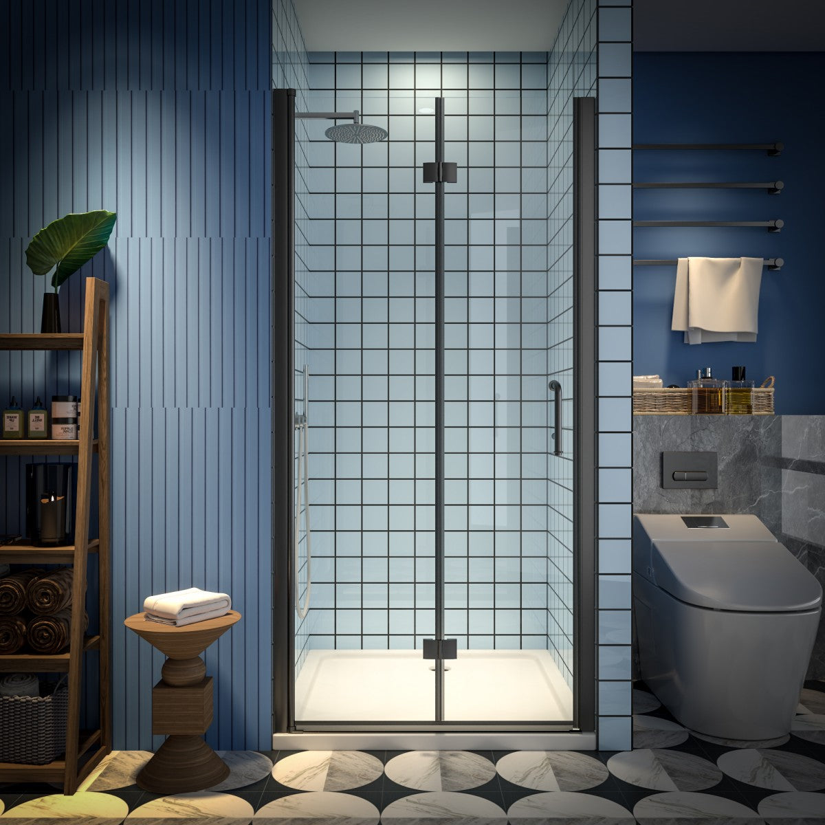 Exbrite Adapt Bifold Shower Door 36-38 in.W x 72 in.H Pivot Swing Shower Doors,Matte Black,Clear Tempered Glass