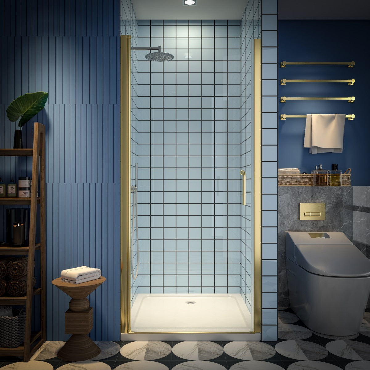 Classy 34-36"x72" Frameless Shower Door in Brush Gold,Water Repellent Glass with Seal Strip Parts and Handle,6mm Glass Shower Door - ExBriteUSA